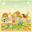 Farm Family. Funny cartoon and vector illustration.