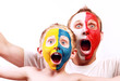 Portrait two screaming fans Poland Ukraine