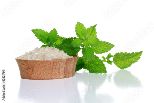 Photo: Spa Salt and Fresh Mint Leaves Spa Salt and Fresh Mint Leaves