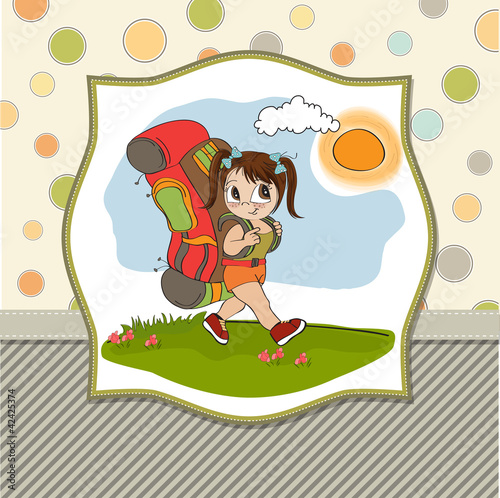 Vector: Traveling tourist girl with backpack Traveling tourist girl with backpack