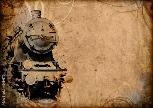 Illustration: retro vintage technology, old train, grunge background retro vintage technology, old train, grunge background