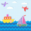 Vettoriale: Baby background with aircrafts and ships Baby background with aircrafts and ships