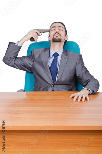 Photo: Businessman with gun on white Businessman with gun on white