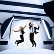 businessman and woman in a modern photo studio