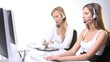Video: office workers,smiling secretaries ,computer,headphones,tablet office workers,smiling secretaries ,computer,headphones,tablet