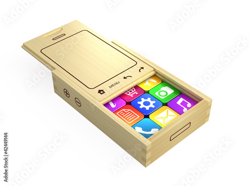 Illustrazione: Smartphone with program icons - software concept Smartphone with program icons - software concept