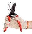 Pruner in hand isolated on white