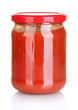 Jar with tomato paste isolated on white