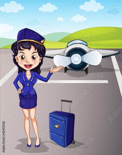 Vetor: aircraft and girl with luggage aircraft and girl with luggage