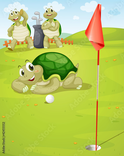 Vector: tortoise playing golf tortoise playing golf