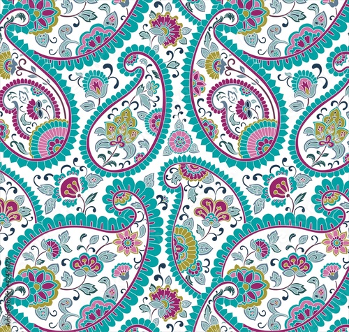 Vector: colorful paisley floral pattern , textile , Rajasthan, India colorful paisley floral pattern , textile , Rajasthan, India
