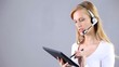 Video: smiling secretaries speak with microphone and earphones smiling secretaries speak with microphone and earphones