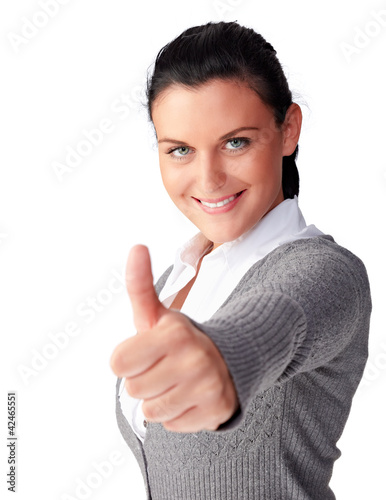 Foto: young business woman, thumb up young business woman, thumb up