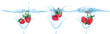 Collage Fresh Strawberry Dropped into Glass with Splash