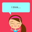 Cute girl with speech bubble on pink background (raster version)