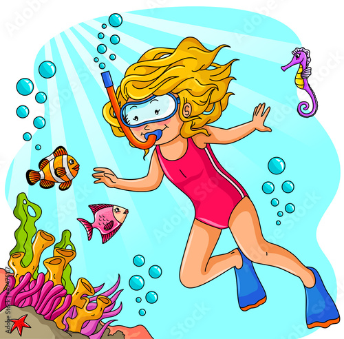 Vektor: girl diving in the sea girl diving in the sea