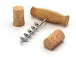 3d Corkscrew and two wine corks