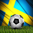 Illustration: soccer ball on grass on National Flag. Country Sweden soccer ball on grass on National Flag. Country Sweden