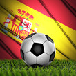 Illustration: soccer ball on grass on National Flag. Country Spain soccer ball on grass on National Flag. Country Spain