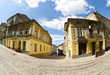 Urban neighborhoods photographed with fisheye