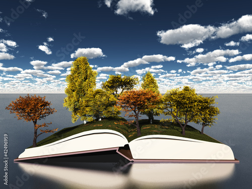 Illustration: Autumn trees on book Autumn trees on book