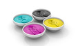 Illustration: CMYK liquid inks with drops CMYK liquid inks with drops