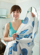 woman with shower curtain