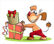dog and boxes of presents, Isolated on white