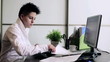 Young punk businesswoman during work in the office