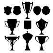 Vektor: black champion cup and coat of arms. vector black champion cup and coat of arms. vector