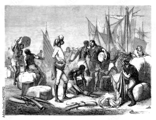Illustration: Europeans trading with Africans - 16th century Europeans trading with Africans - 16th century