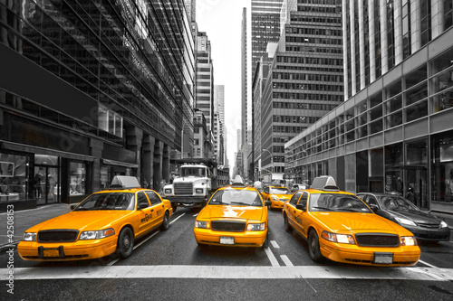  TYellow taxis in New York City, USA.