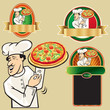 label pizza restaurant with chef
