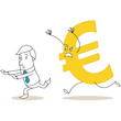 Geschäftsmann, von Euro gejagt, rennend, Währungen