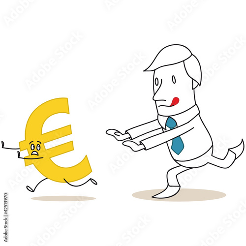 Vector: Geschäftsmann, jagt Euro, rennend, Währungen Geschäftsmann, jagt Euro, rennend, Währungen