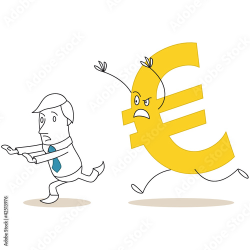 Vector: Geschäftsmann, von Euro gejagt, rennend, Währungen Geschäftsmann, von Euro gejagt, rennend, Währungen