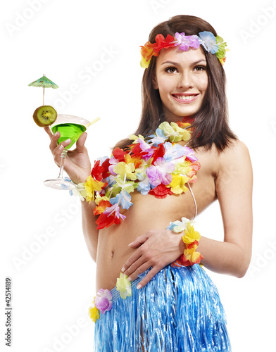 Foto: Woman in costume of hawaii. Woman in costume of hawaii.
