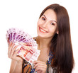 Woman with  money Russian rouble.