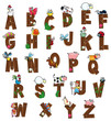Alphabet with farm characters. Vector isolated letters.