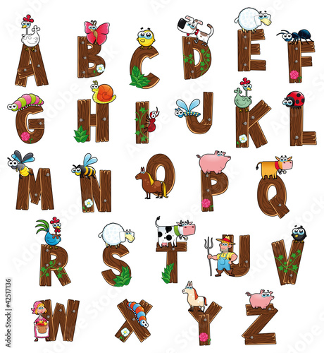 Vector: Alphabet with farm characters. Vector isolated letters. Alphabet with farm characters. Vector isolated letters.