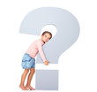 Sad little girl with a question mark sign
