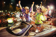 Two happy women in car