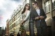 Adorable couple on the middle of a promenade