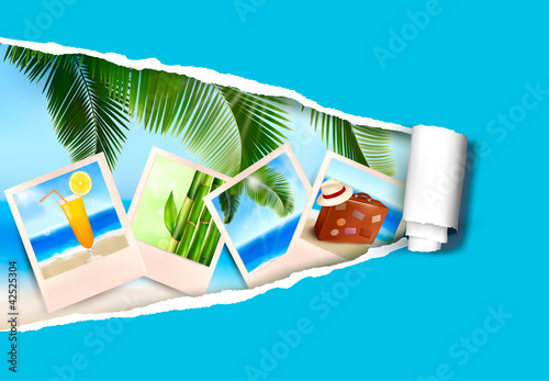 Vetor: Background with photo from holidays on a seaside. Background with photo from holidays on a seaside.