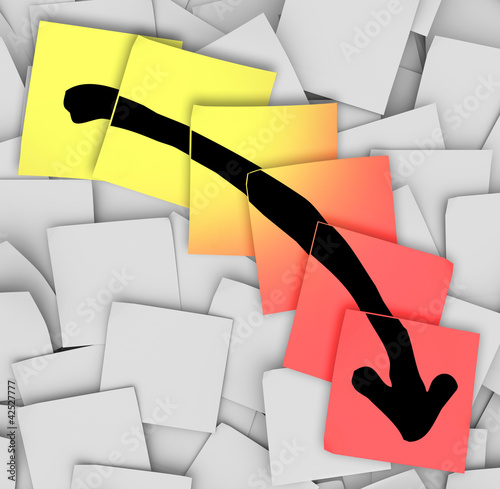 Illustration: Arrow Down Tracking Failure Loss Sticky Notes Arrow Down Tracking Failure Loss Sticky Notes