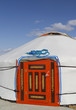 White ger with red ornate door, Mongolia