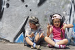 Children listen to music concept