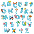 Alphabet with bubbles. Vector isolated letters.