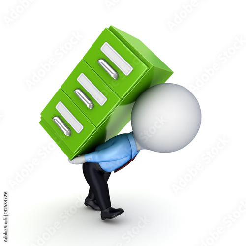 Illustration: 3d small person and green bookcase. 3d small person and green bookcase.