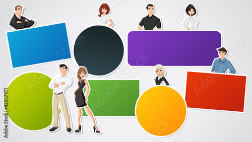 Vettoriale: Colorful template for advertising with cartoon business people Colorful template for advertising with cartoon business people